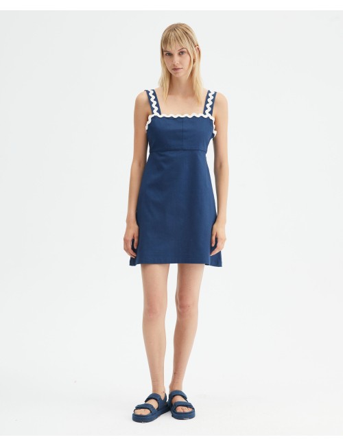 VESTIDO CORTO DE TIRANTES CON PICUNELA AZUL