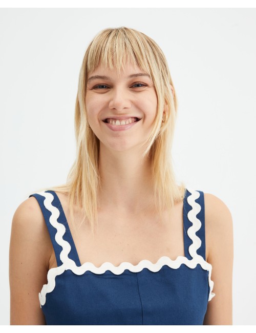 VESTIDO CORTO DE TIRANTES CON PICUNELA AZUL