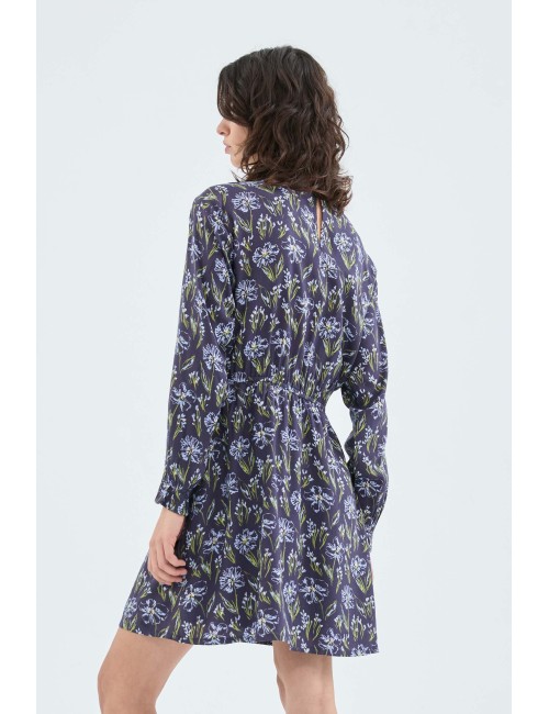VESTIDO CORTO EN VISCOSA LENZING™ ECOVERO™ CON ESTAMPADO FLORAL AZUL