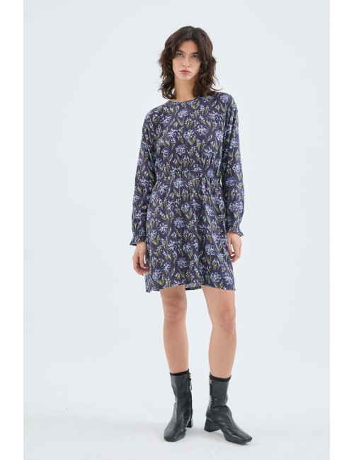 VESTIDO CORTO EN VISCOSA LENZING™ ECOVERO™ CON ESTAMPADO FLORAL AZUL