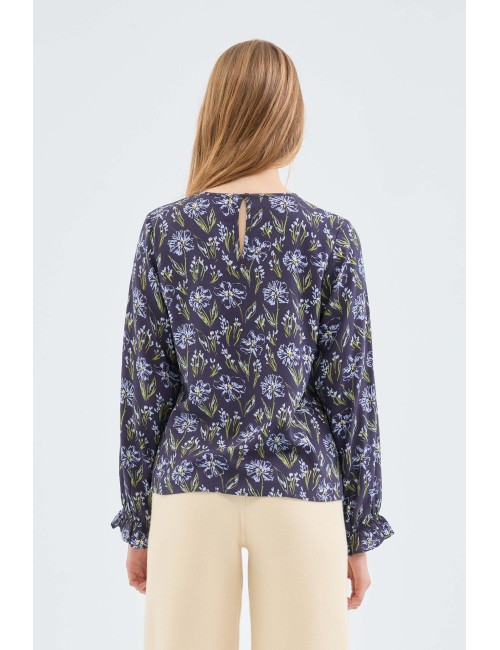 BLUSA EN LENZING™ ECOVERO™ CON ESTAMPADO FLORAL AZUL