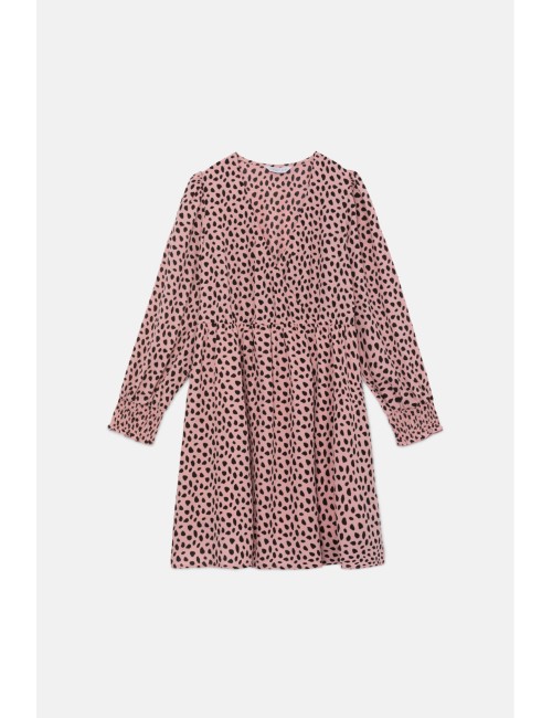 VESTIDO CORTO CRUZADO CON ESTAMPADO DE LUNARES ROSA