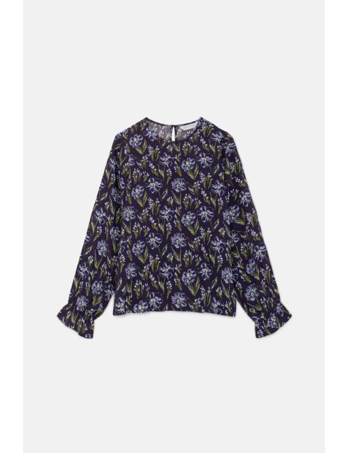 BLUSA EN LENZING™ ECOVERO™ CON ESTAMPADO FLORAL AZUL