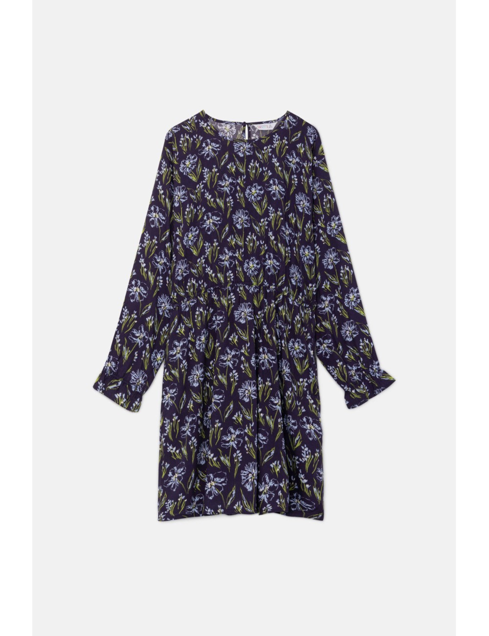 VESTIDO CORTO EN VISCOSA LENZING™ ECOVERO™ CON ESTAMPADO FLORAL AZUL