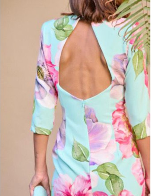 VESTIDO MIDI ESCOTE TRASERA + CAPA ESTAMPADO