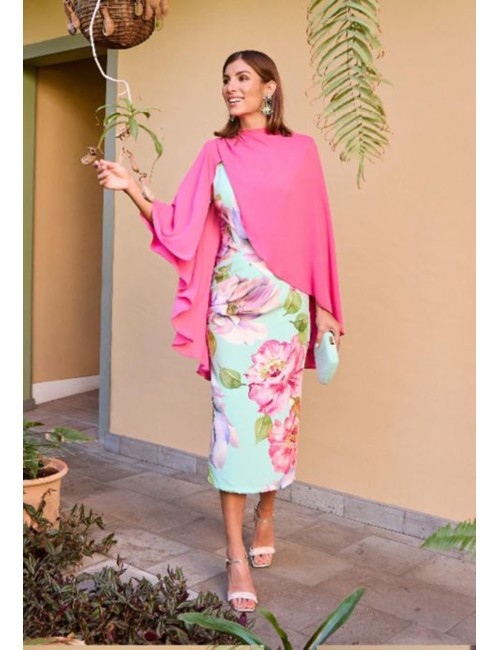 VESTIDO MIDI ESCOTE TRASERA + CAPA ESTAMPADO