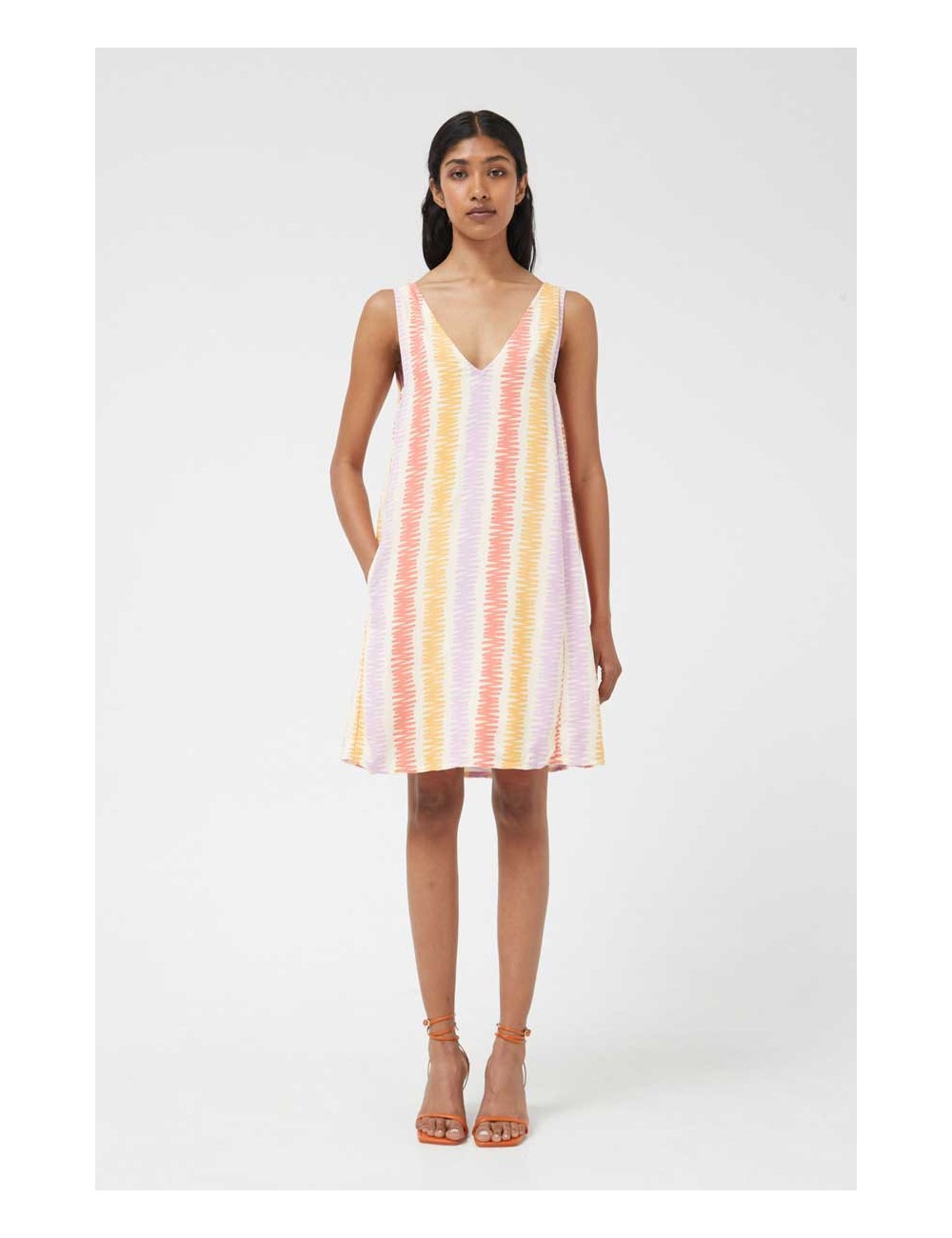 VESTIDO CORTO TIRANTES ESTAMPADO ZIGZAG MULTICOR