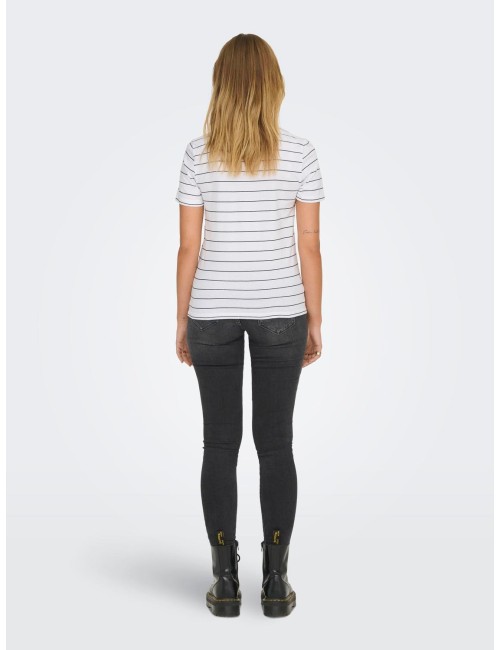 CAMISETA RAYAS LABIOS LENTEJUELAS BLANCA