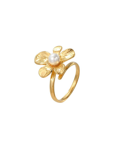 ANILLO ACERO FLOR CON PERLA