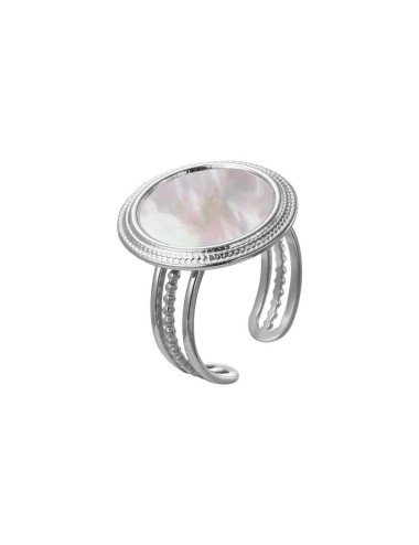 ANILLO ACERO ESFERA Y NÁCAR