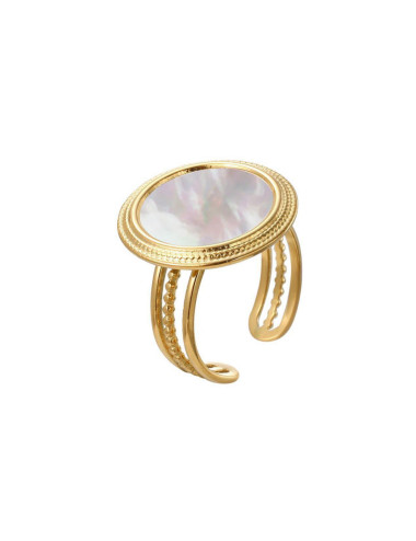 ANILLO ACERO ESFERA Y NÁCAR