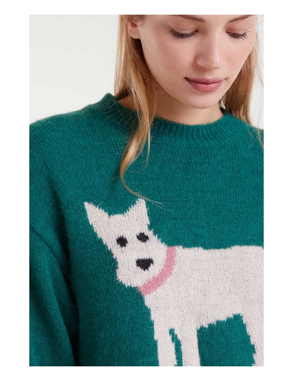 JERSEY DE PUNTO JACQUARD CON ESTAMPADO PERRITO