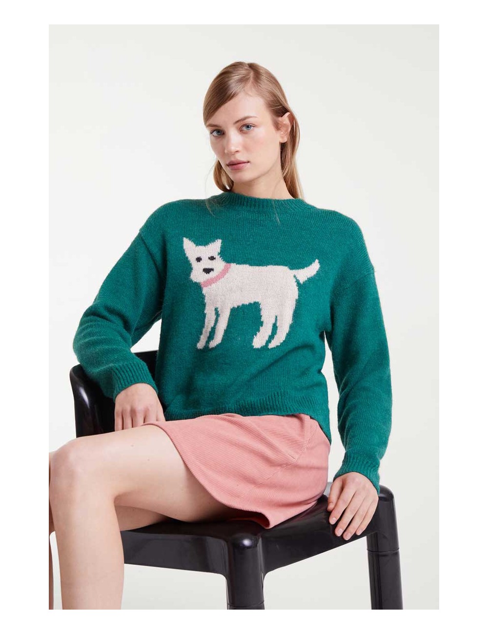 JERSEY DE PUNTO JACQUARD CON ESTAMPADO PERRITO