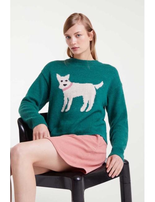 JERSEY DE PUNTO JACQUARD CON ESTAMPADO PERRITO