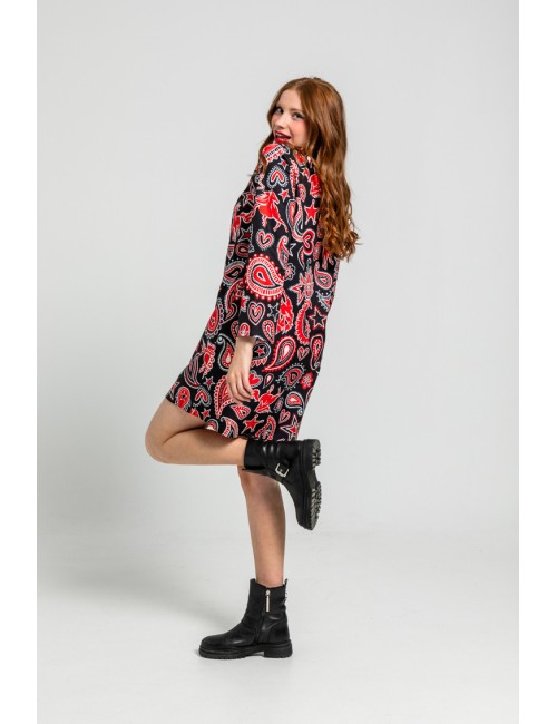 VESTIDO CUELLO REDONDO CORTE A DE ESTAMPADO PAISLEY CAHCEMIR NEGRO