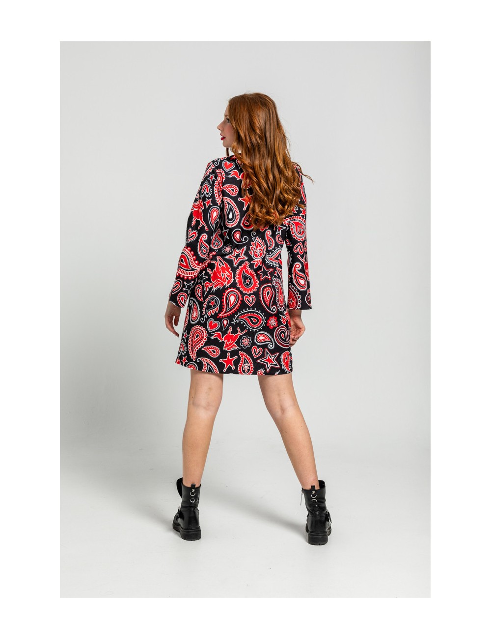 VESTIDO CUELLO REDONDO CORTE A DE ESTAMPADO PAISLEY CAHCEMIR NEGRO