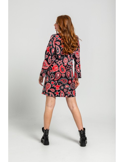 VESTIDO CUELLO REDONDO CORTE A DE ESTAMPADO PAISLEY CAHCEMIR NEGRO