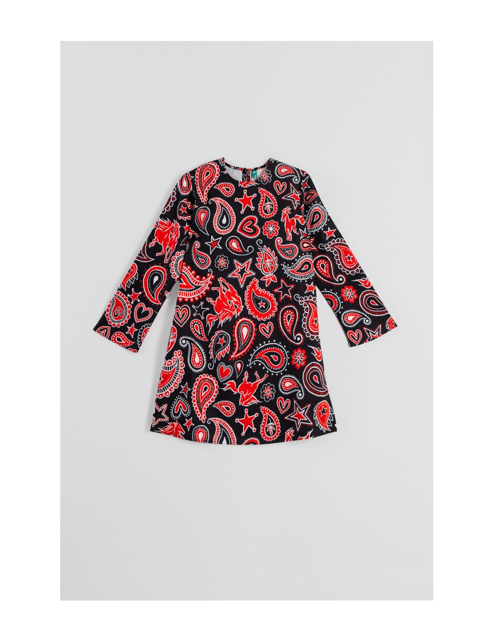 VESTIDO CUELLO REDONDO CORTE A DE ESTAMPADO PAISLEY CAHCEMIR NEGRO