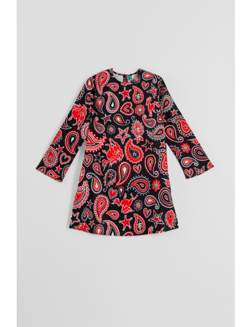 VESTIDO CUELLO REDONDO CORTE A DE ESTAMPADO PAISLEY CAHCEMIR NEGRO