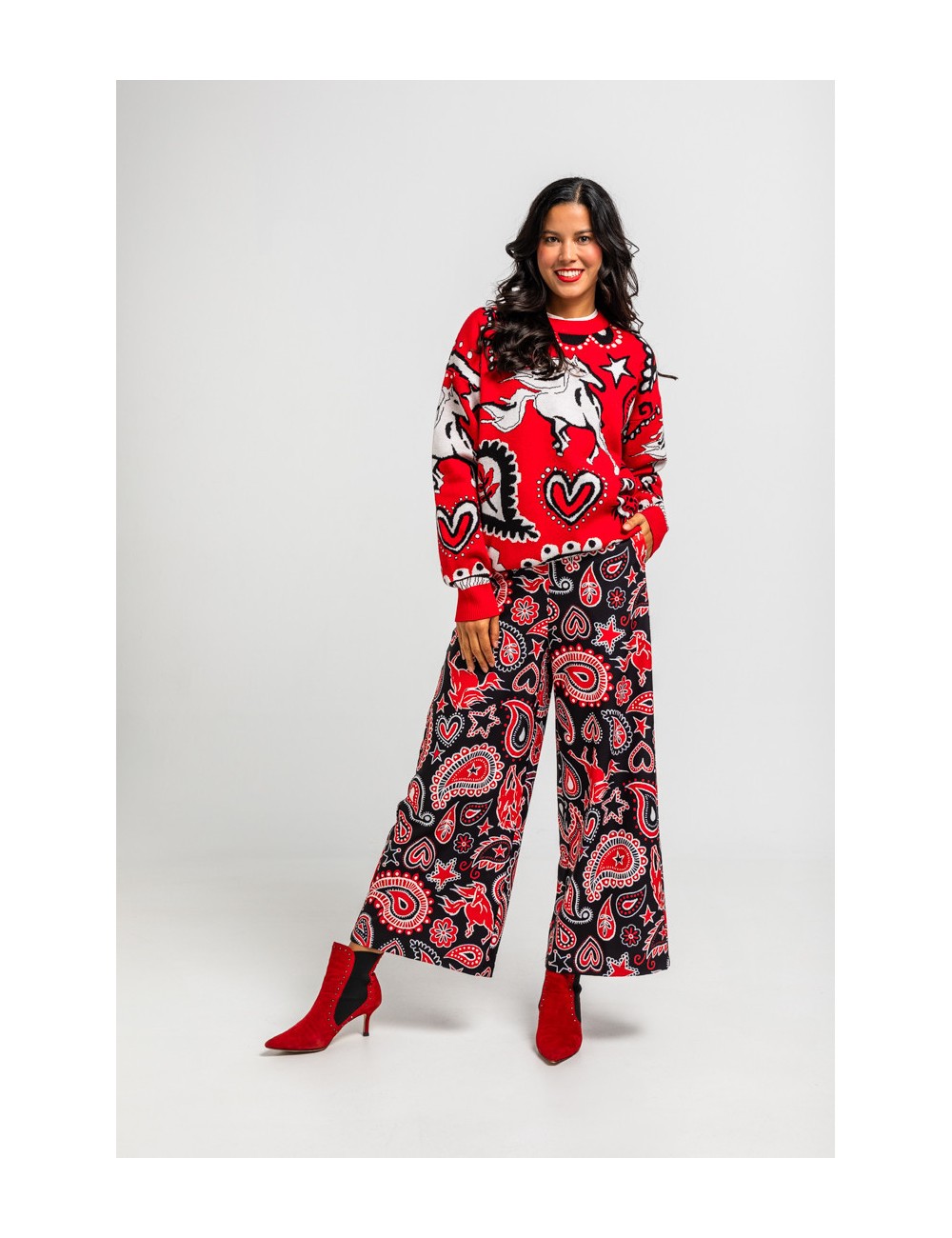 JERSEY OVERSIZE DE ESTAMPADO PAISLEY CACHEMIR ROJO
