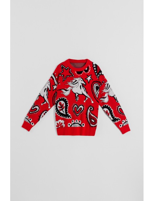JERSEY OVERSIZE DE ESTAMPADO PAISLEY CACHEMIR ROJO