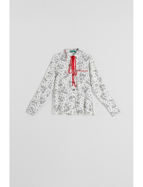 CAMISA LAZADA DE ESTAMAPADO CABALLOS BLANCO Y NEGRO