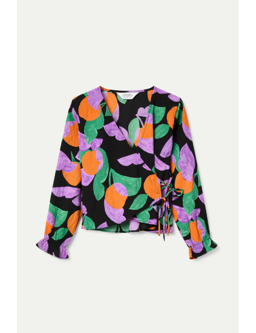 TOP CUELLO PICO CON ESTAMPADO APRICOT