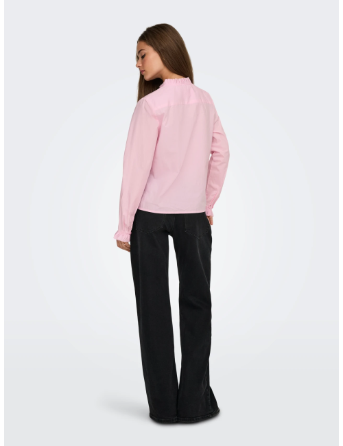 CAMISA CUELLO Y MANGAS PLISADAS ROSA