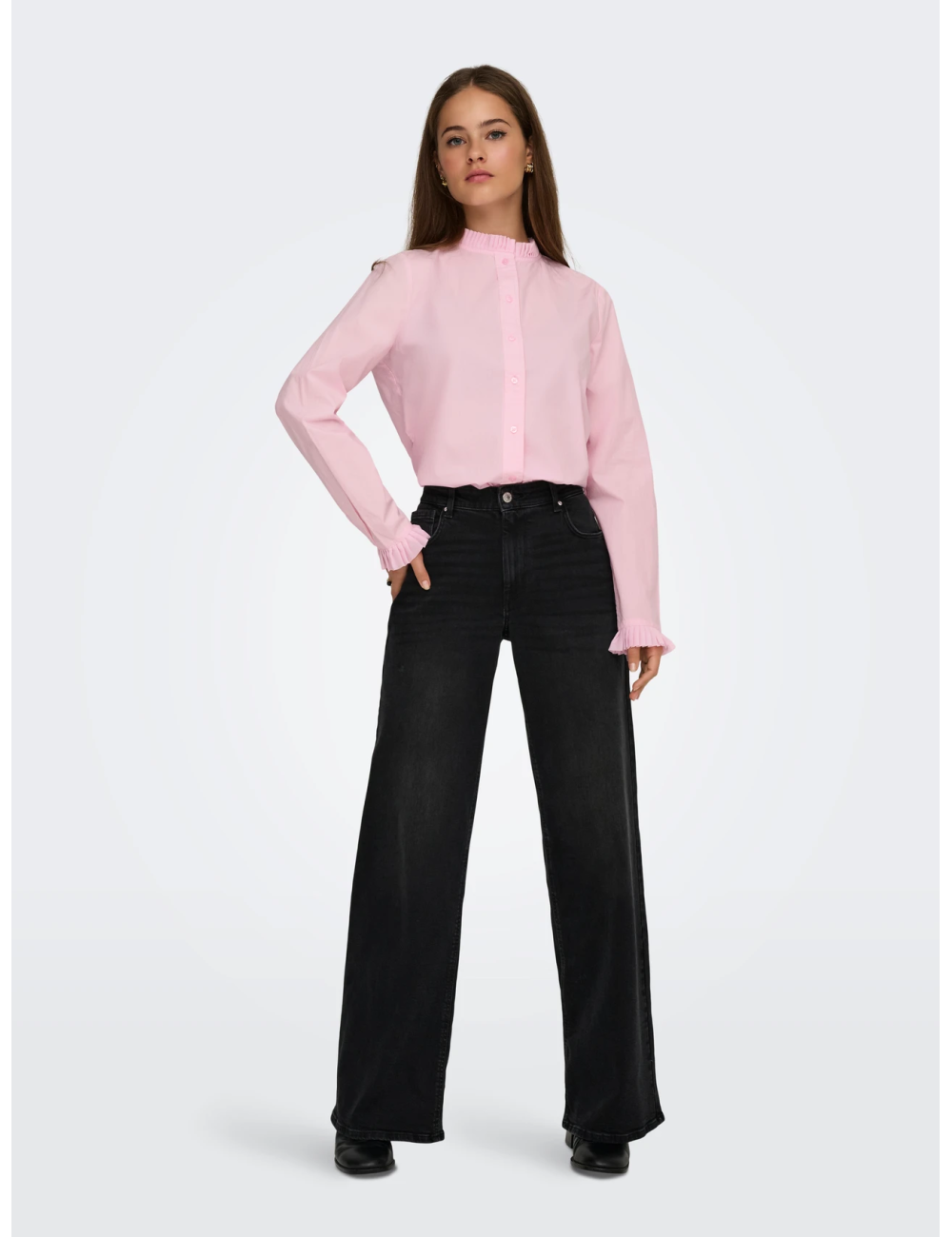 CAMISA CUELLO Y MANGAS PLISADAS ROSA