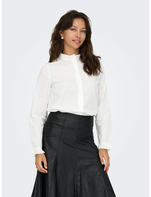 CAMISA CUELLO Y MANGAS PLISADAS BLANCA