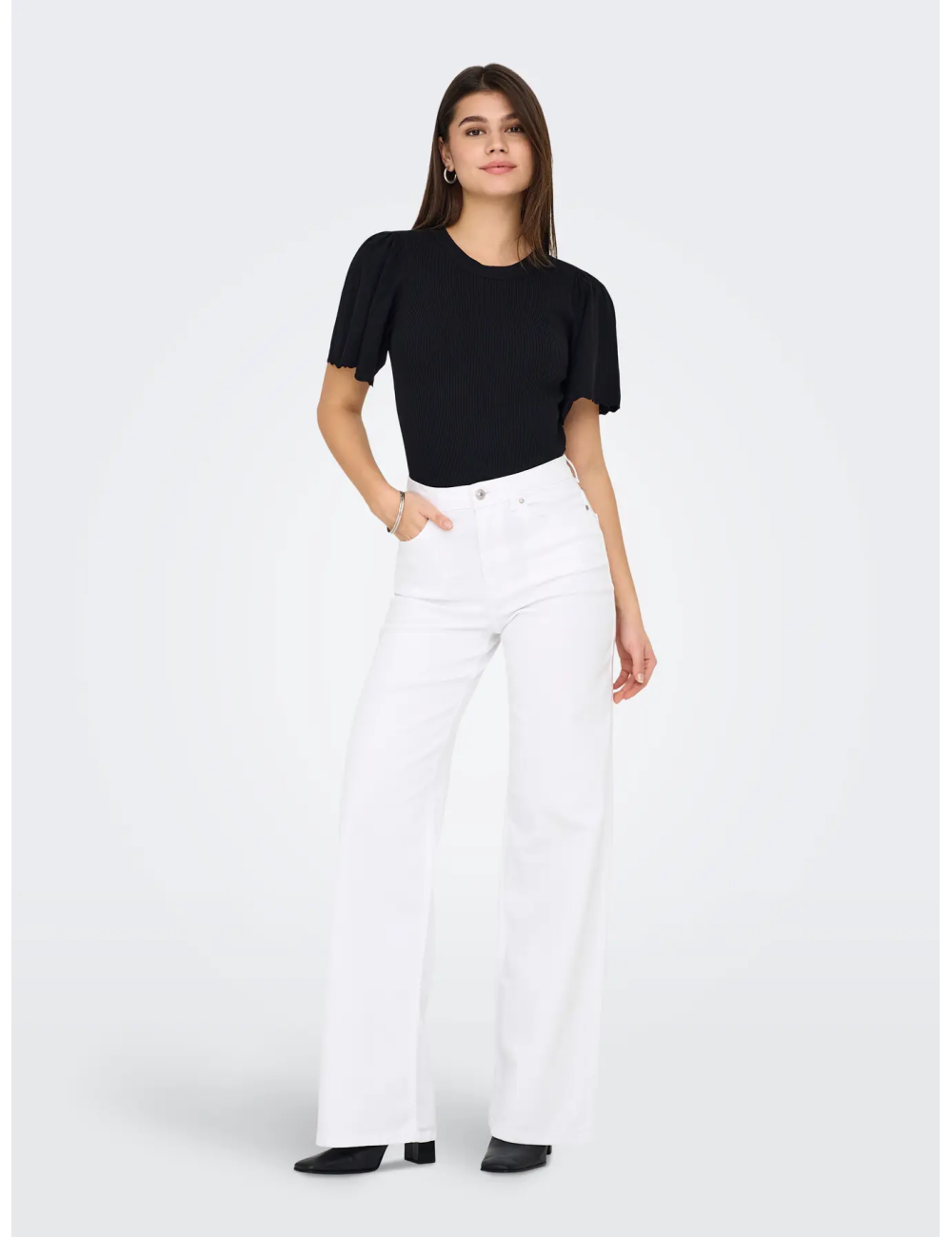 JEANS CINTURA ALTA CORTE WIDE LEG BLANCO