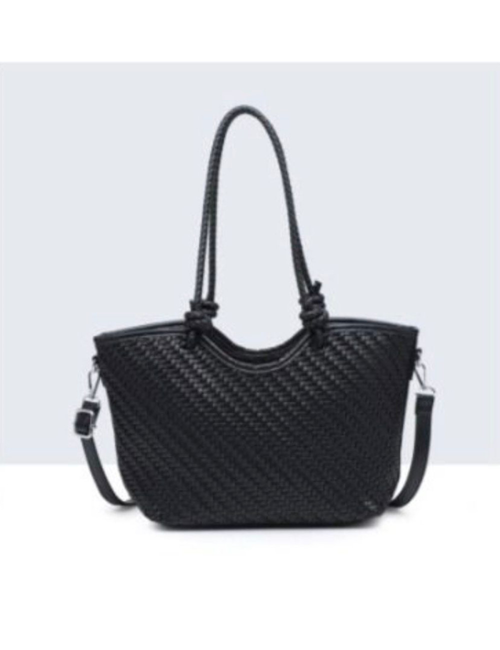 BOLSO SHOPPER TRENZADO NEGRO