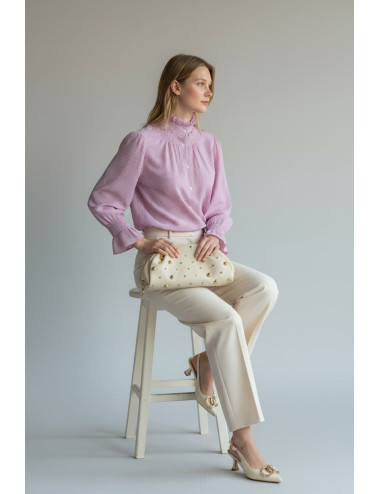 CAMISA RAYAS CUELLO ROSA