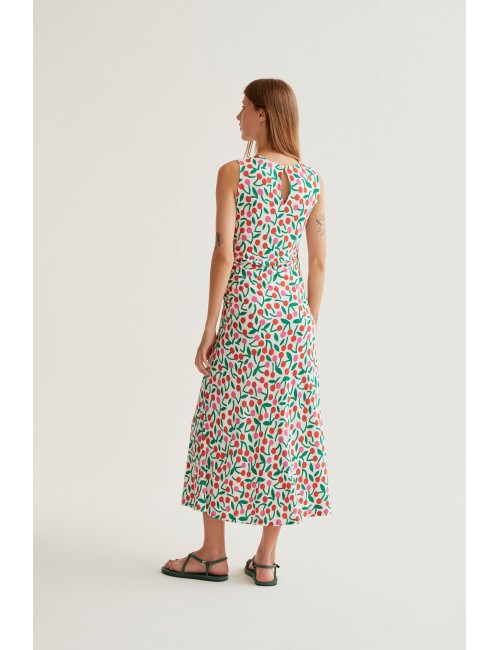 VESTIDO LARGO CON ESTAMPADO GUINDA