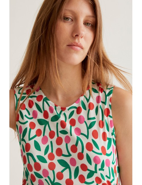 VESTIDO LARGO CON ESTAMPADO GUINDA