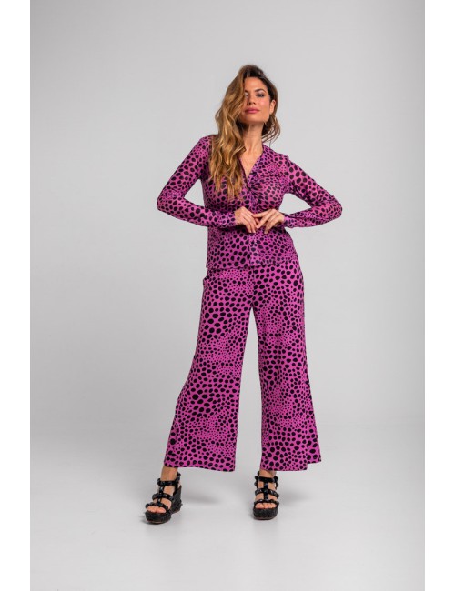CAMISA TUL DRAPEADA ANIMAL PRINT ROSA Y NEGRA