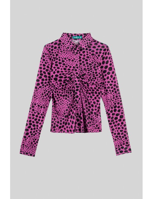 CAMISA TUL DRAPEADA ANIMAL PRINT ROSA Y NEGRA