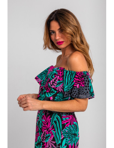 BLUSA VOLANTE DE HOJAS Y...