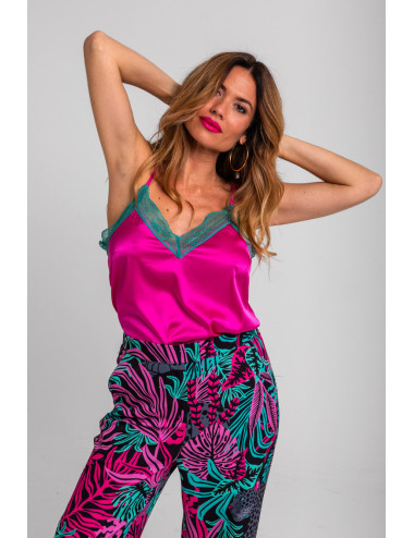 BLUSA LENCERA TURQUESA Y ROSA