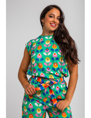 BLUSA SIN SISA VERDE FLORES