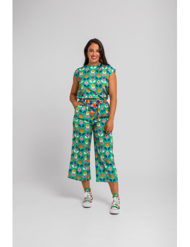 BLUSA SIN SISA VERDE FLORES