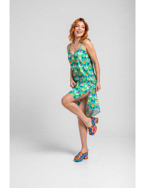 VESTIDO LENCERO VERDE DE FLORES