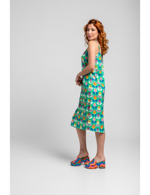 VESTIDO LENCERO VERDE DE FLORES