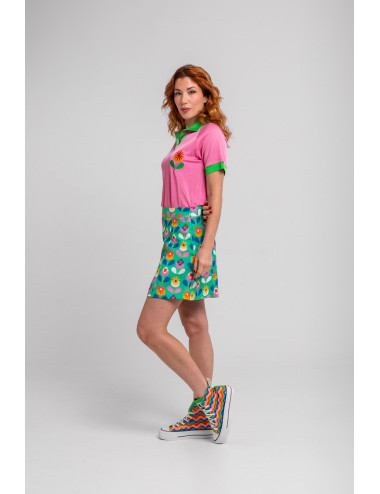 FALDA CORTA A VERDE DE FLORES