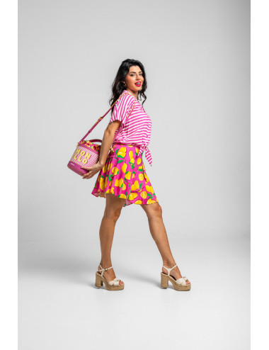 FALDA CRUZADA VOLANTES ROSA...