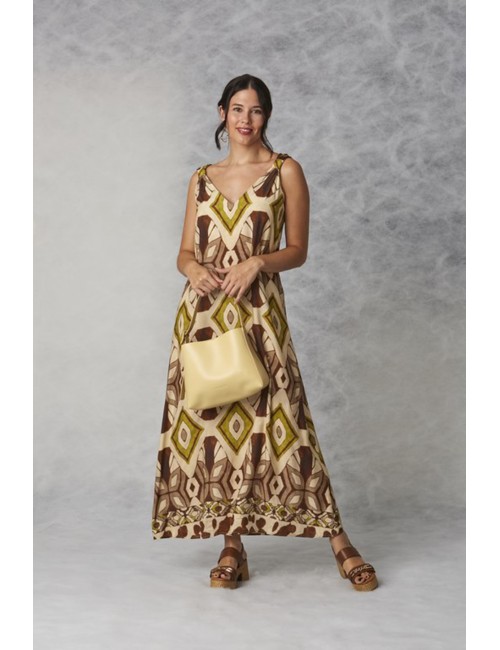 VESTIDO LARGO TIRANTES ESTAMPADO ROMBO AMICHI