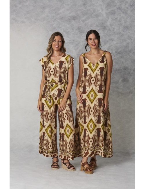 VESTIDO LARGO TIRANTES ESTAMPADO ROMBO AMICHI
