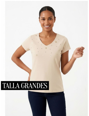 CAMISETA TACHAS BEIGE