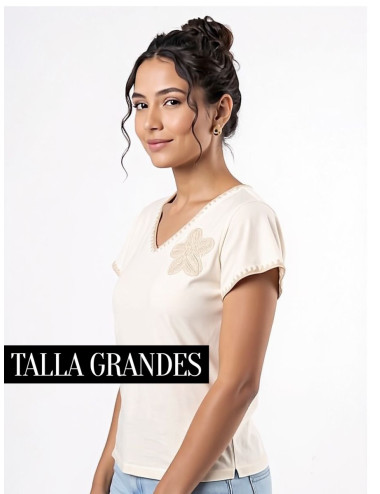 CAMISETA FLAME CROCHE BEIGE