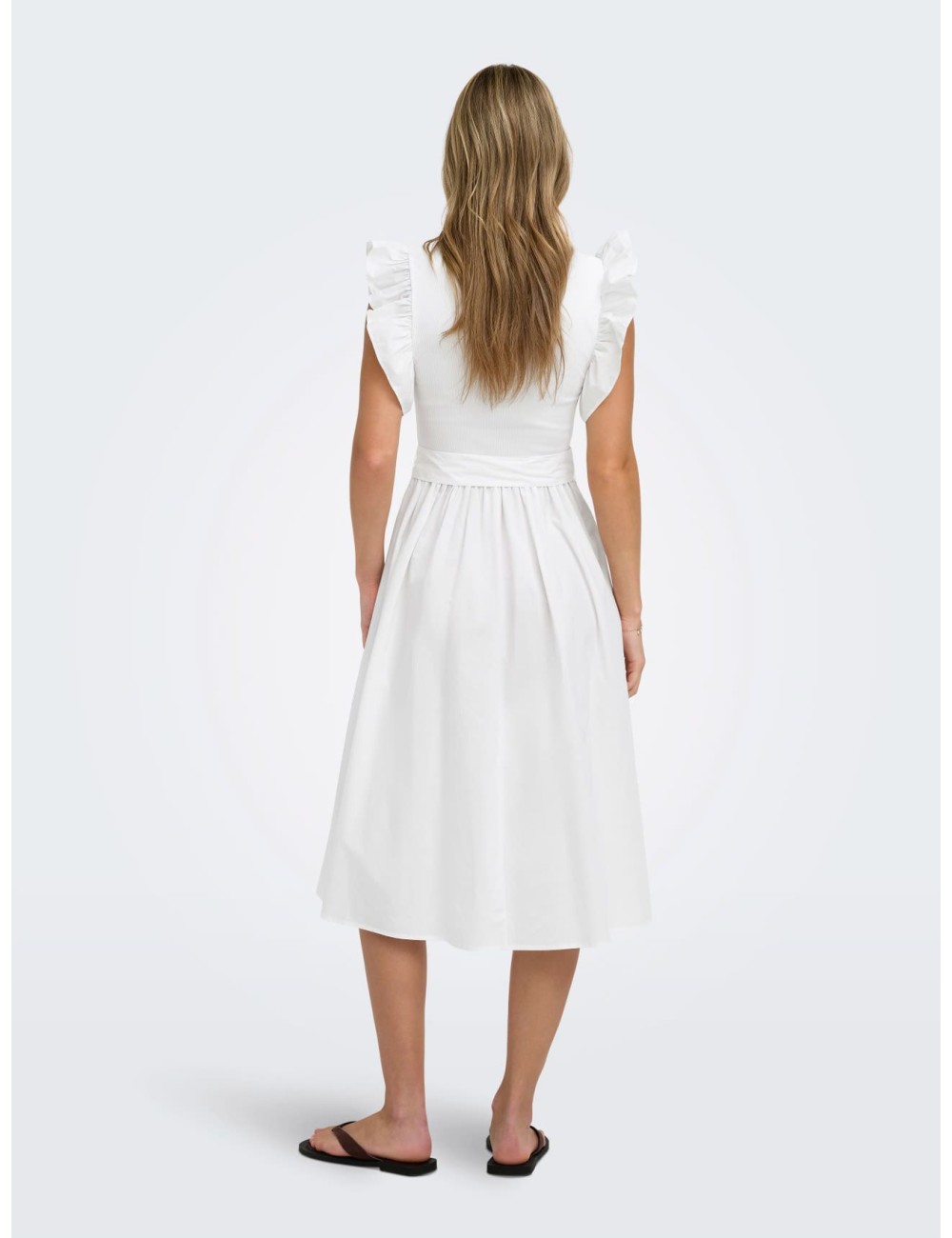 VESTIDO LARGO VOLANES MANGAS BLANCO